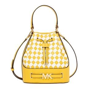 Michael Kors Reed Medium Belted Bucket Messenger Crossbody Bag Yellow Nwt $558